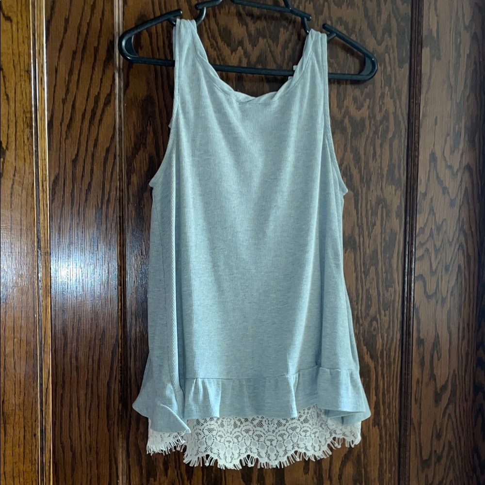 Umgee Gray Tank Top with Lace Hem